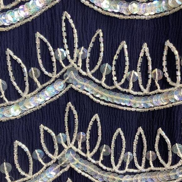 Vintage Frank Usher Women's‎ Navy Silver Details Silk Beaded Top Size S Dressy - Picture 12 of 12